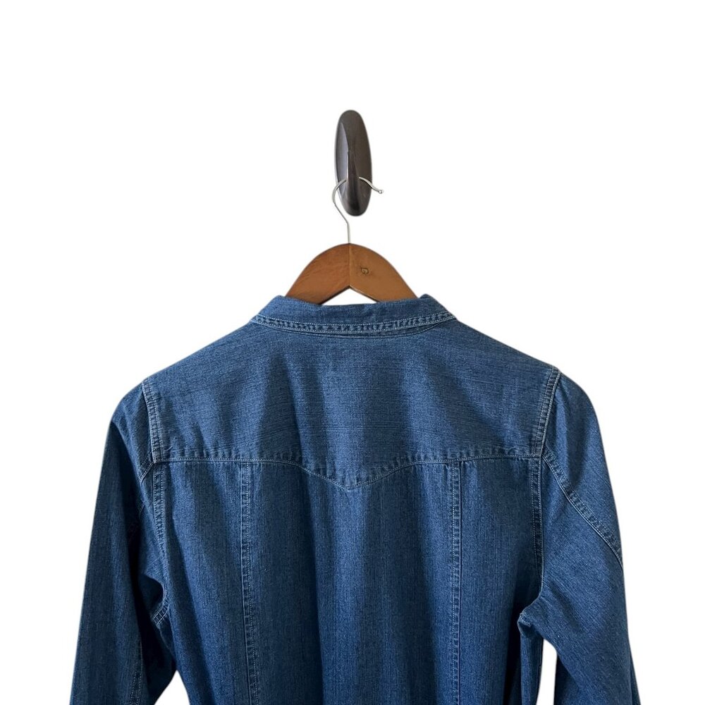 J Crew Denim Pearl Snap Western Style Shirtdress With Tie Belt Size 6 - Picture 9 of 14